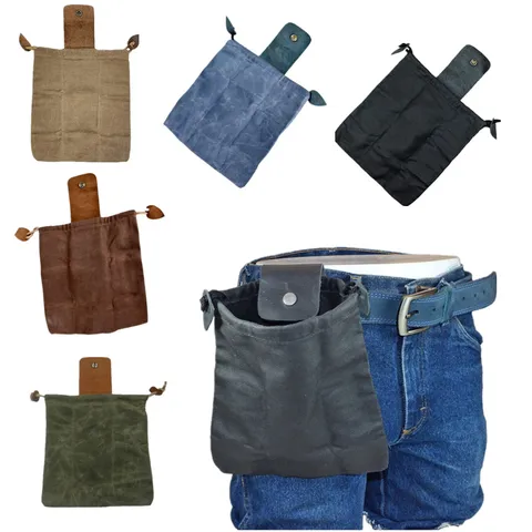 Sac de Rangement de Camping en Plein Air Toile Cuir Bushcraft Foraging Pochette de Taille Outil Multifonctionnel Portable Équipement de Camping