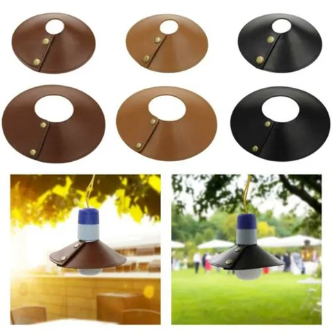 Outdoor Portable Detachable PU Leather Camping Lamp Shade Vintage Pendant Light Protective Cover For Garden Road Light