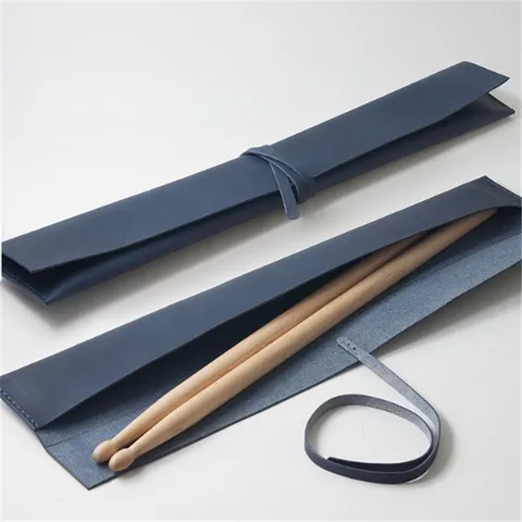 Leather Drumstick Roll Bag Portable Drum Mallet Storage Holder Organizer with Tie Strap for Drum Set Percussion