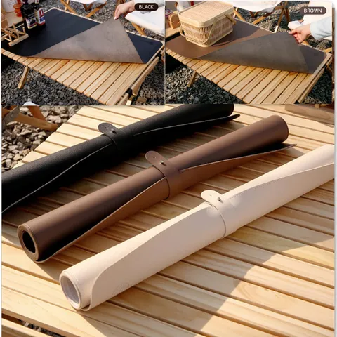 Waterproof Leather Table Mat Roll-Up Picnic Mat Portable Outdoor Camping Table Protector Wear-Resistant Dining Mat