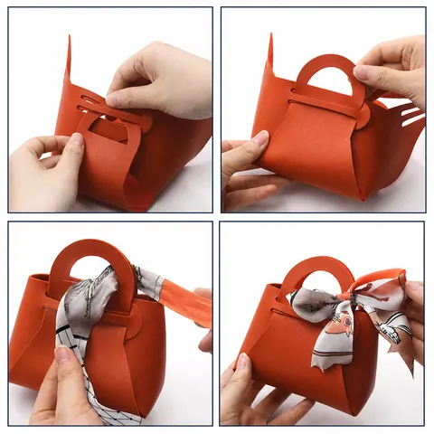 Scatola Regalo per Caramelle in Pelle Stile Ins Borsa Portatile Festa Matrimonio Scatola di Imballaggio con Sciarpa in Seta