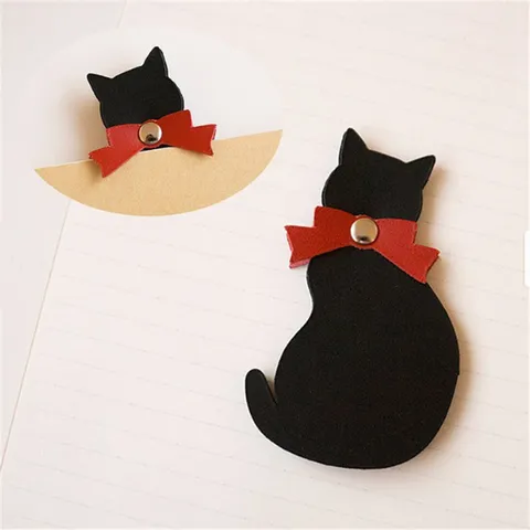 Creative Leather Cat Bookmark Cute Bowknot Animal Book Clip Office School Stationery Reading Page Marker Gift