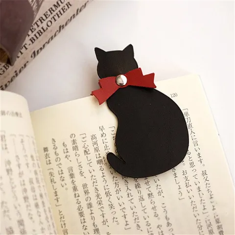 Creative Leather Cat Bookmark Cute Bowknot Animal Book Clip Office School Stationery Reading Page Marker Gift