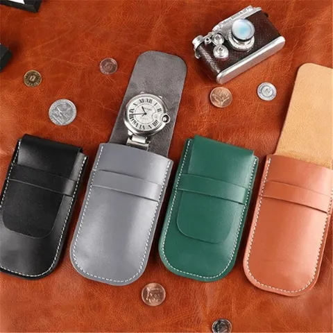 Portable Single Watch Pouch Travel Leather Watch Storage Bag Flip Cover Watch Protector Organizer Gift Watch Case