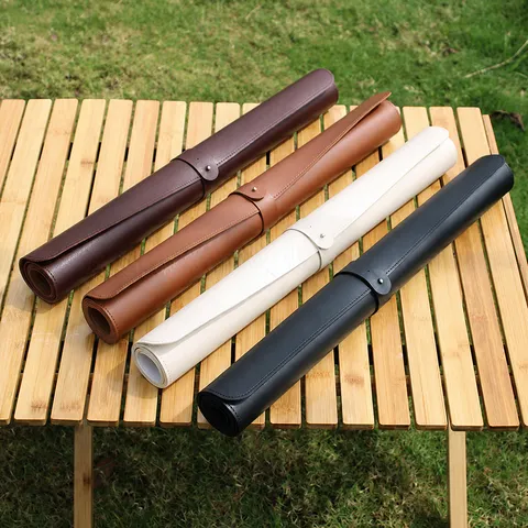 Imperméable Cuir PU Tapis de Pique-nique Enroulable Camping Set de Table Portable Extérieur Tapis de Repas Couleur Unie