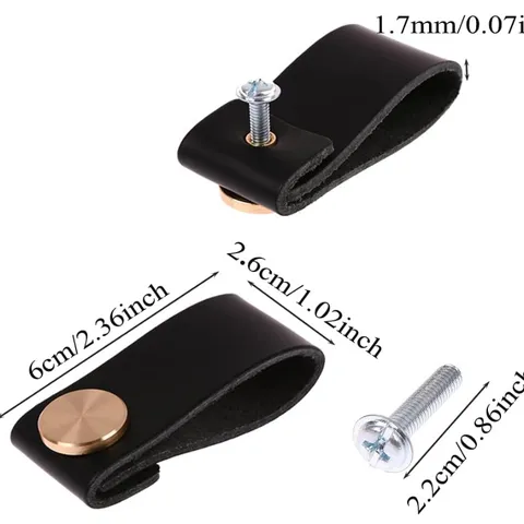 Leather Cabinet Pulls Modern Minimalist Drawer Handles Gold Screws Furniture Hardware For Dresser And Wardrobe