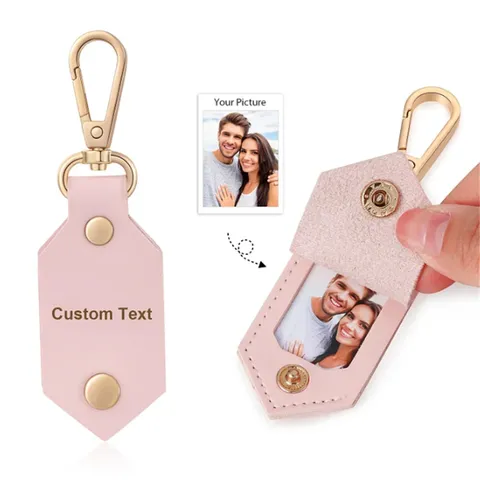Leather Photo Frame Keychain Portable Double Sided Picture Holder Key Ring Couple Bag Pendant Fashion Accessories