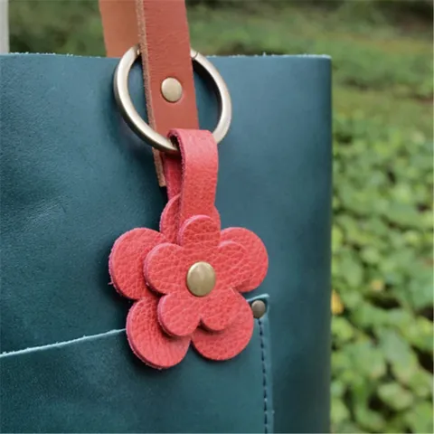 Cute PU Leather Flower Bag Charm Floral Purse Pendant Handbag Keychains Accessories Sweet Style For Women Daily Matching