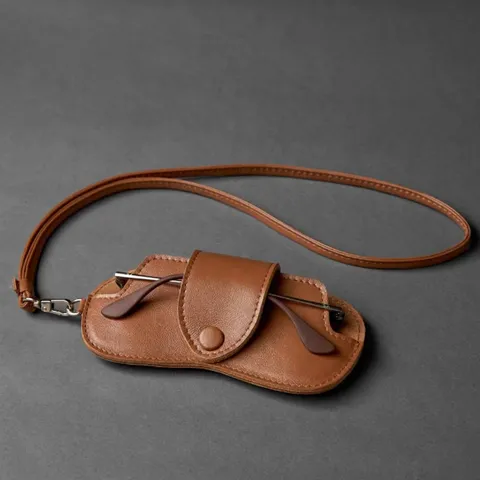 Portable PU Leather Glasses Case Hanging Neck Sunglasses Storage Bag Anti Pressure Eyewear Pouch Universal Design