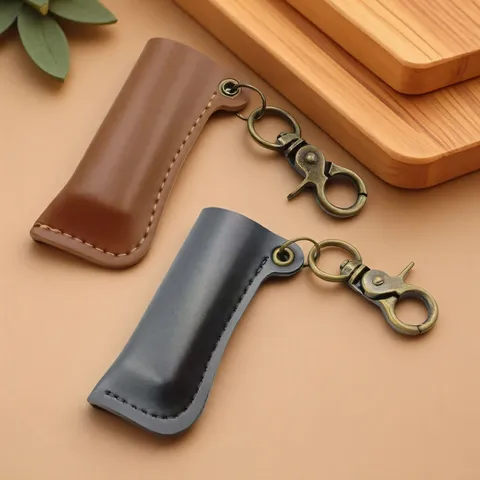 Étui de Protection pour Briquet en Cuir Portable Avec Crochet en Métal Sac de Rangement Porte-Clés Coupe-Vent Vintage Accessoires de Voyage