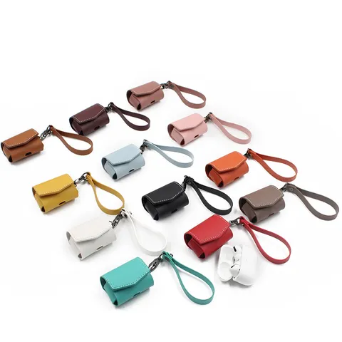 PU Leather Wireless Earphone Case Protective Cover With Hand Lanyard Portable Bluetooth Headset Storage Bag
