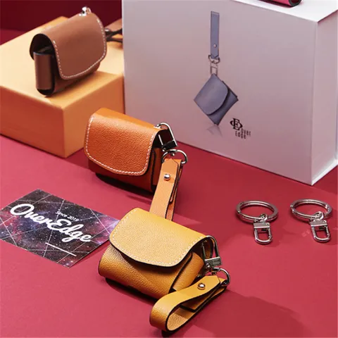 PU Leather Wireless Earphone Case Portable Bluetooth Headset Protective Pouch with Hand Strap Minimalist Solid Color Cover