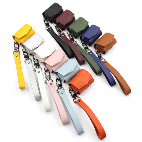 PU Leather Wireless Earphone Case Protective Cover With Hand Lanyard Portable Bluetooth Headset Storage Bag