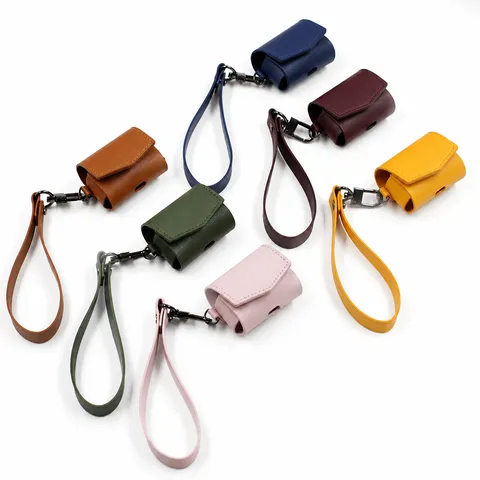 PU Leather Protective Earphone Case With Strap Portable Wireless Headset Cover For Charging Box Storage Bag