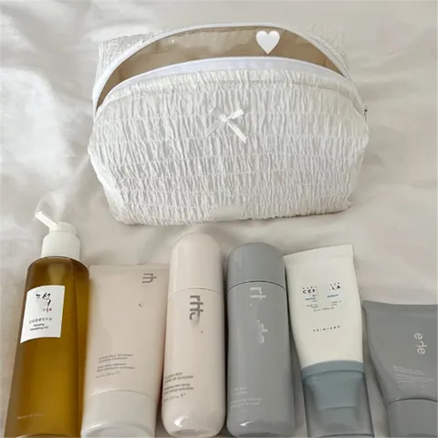 Koreaans Ins Stijl Gewatteerde Make-up Tas Lantaarn Rimpel Patroon Cosmetische Pouch Rits Dagelijkse Huidverzorging Opslagtas Voor Vrouwen