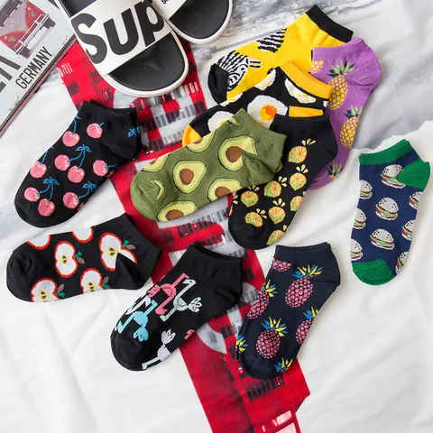 Unisex Cotton Blend Boat Socks Funny Fruit Animal Printed Casual Low Cut Short Socks Women Men Fashion Trendy Hosiery