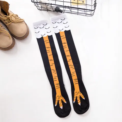 Womens Cute Cartoon Chicken Claw Print Cotton MidCalf Socks Breathable Funny Animal Footprint Casual Socks