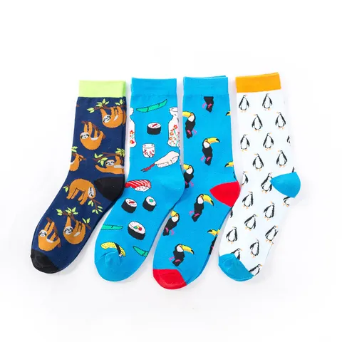 Unisex Fashion Crew Socks Cute Cartoon Animal Food Printed Cotton Casual Winter Socks For Men Women