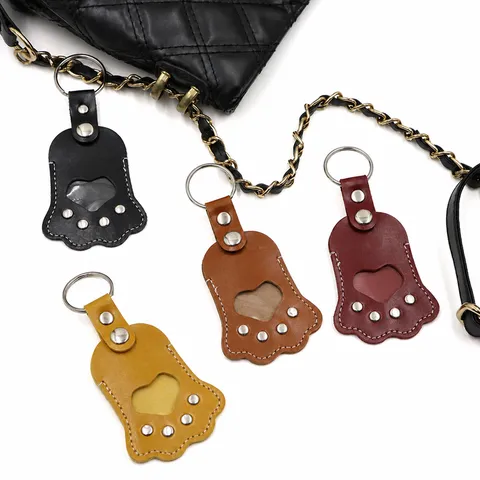Cute Cat Paw Leather Pet Hair Storage Bag Keychain Portable Memorial Bag Heart Window Key Ring