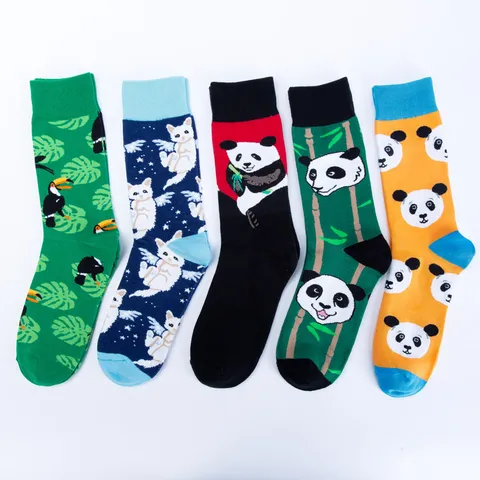 Unisex Casual Cotton Crew Socks Cute Cartoon Animal Panda Floral Print Comfortable Mid Tube Socks For Adults