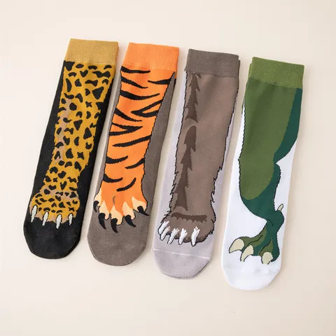 Unisex Cute Funny Animal Paw Print Crew Socks Winter Warm Cotton Blend Tiger Leopard Bear Novelty Socks For Adults