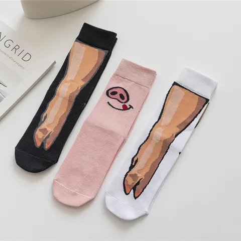 Funny Novelty Animal Print Crew Socks Cute Pig Trotter Casual Cotton Blend Socks For Women Men