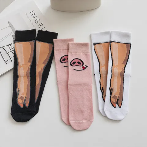 Funny Novelty Animal Print Crew Socks Cute Pig Trotter Casual Cotton Blend Socks For Women Men
