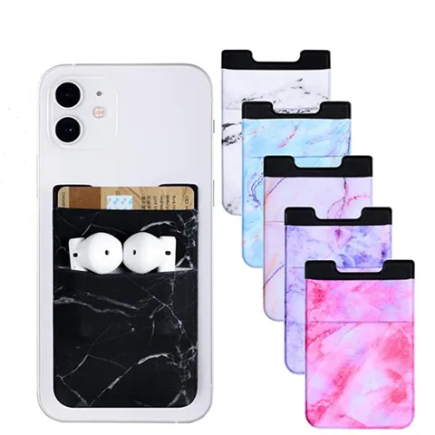 Lycra Spandex Marmer Patroon Mobiele Telefoon Back Sticker Kaarthouder Zelfklevende ID Creditcard Pocket