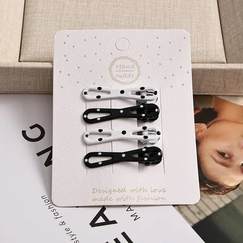 Horquillas de Pico de Pato de Metal Estilo Coreano Lunares Negro y Blanco Bonitas Pinzas Laterales para Niñas Pequeñas