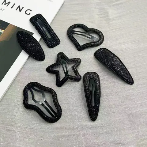 Minimalista Negro Purpurina Pinza de Pelo Dulce Fresco Aleación BB Horquilla Corazón Estrella Accesorios de Cabello para Mujeres Diario