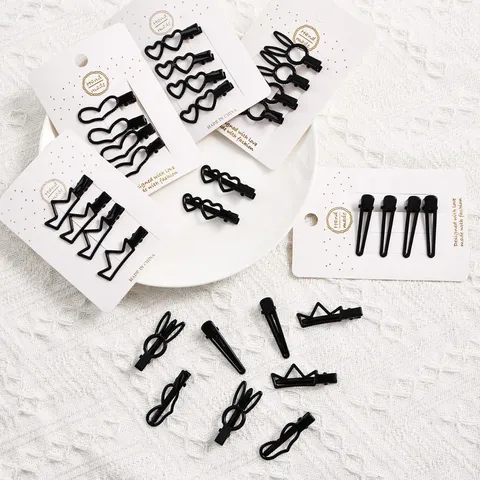 Conjunto De Horquillas De Metal Negro Lindo Corazón Estrella Lazo Pasadores Dulce Flequillo Clips Para Mujeres Accesorios