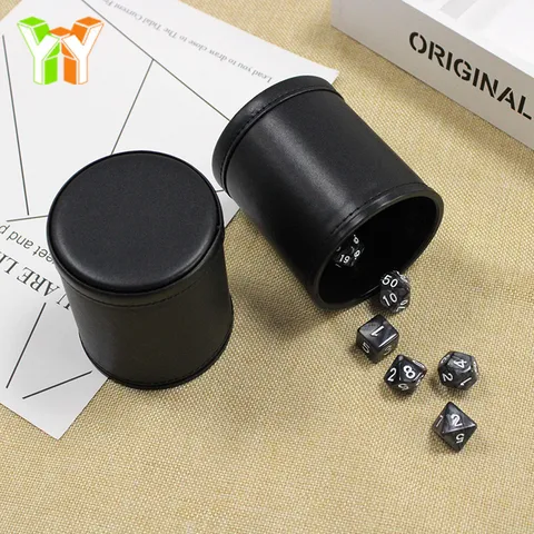 PU Leather Dice Cup Set With Multi-Sided Dice Portable Leather Dice Shaker For Board Games Party Entertainment