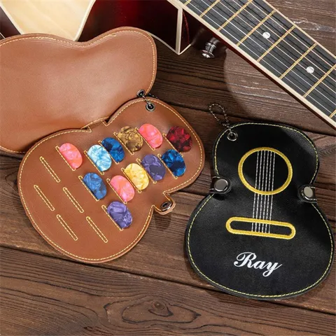 Étui Porte-Médiators de Guitare en Cuir Créatif Sac de Rangement en Forme de Guitare