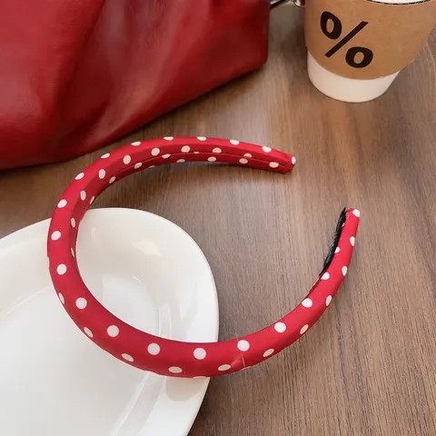 Diadema de Esponja con Lunares Retro Parte Superior Alta Aro de Pelo Ancho Accesorio de Pelo de Tela Elegante para Mujer Uso Diario