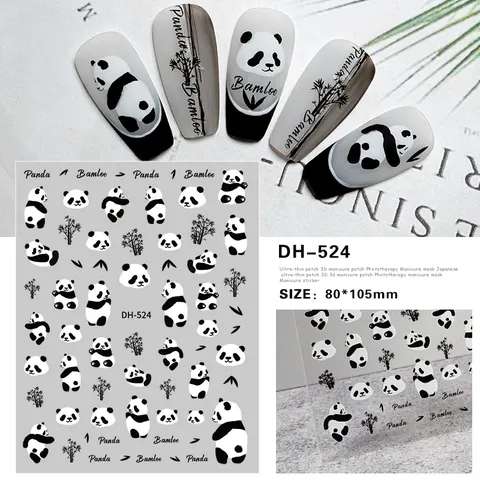 3D Cartoon Panda Bamboe Nagelstickers Leuke Dieren Zelfklevende Decals Manicure Nageldecoratie Voor Vrouwen