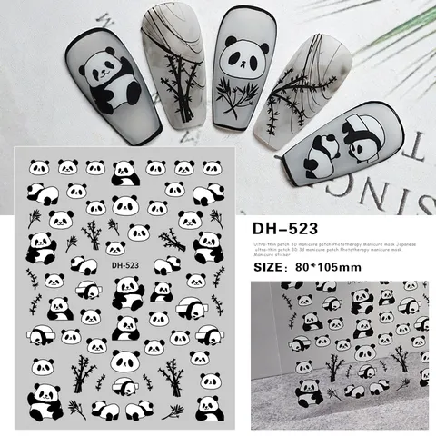 3D Cartoon Panda Bamboe Nagelstickers Leuke Dieren Zelfklevende Decals Manicure Nageldecoratie Voor Vrouwen