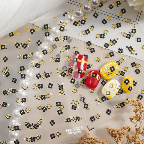 5D Inreliëf Nagelstickers Goud Zilver Stempeling Kleine Veldbloem Nageldecals Schattige Bloemen Manicure DIY Nageldecoraties