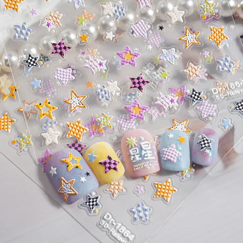 5D Reliëf Nagelstickers Schattige Vijfhoekige Sterren Ruit Ontwerp Zelfklevende Nageldecals DIY Manicure Decoraties