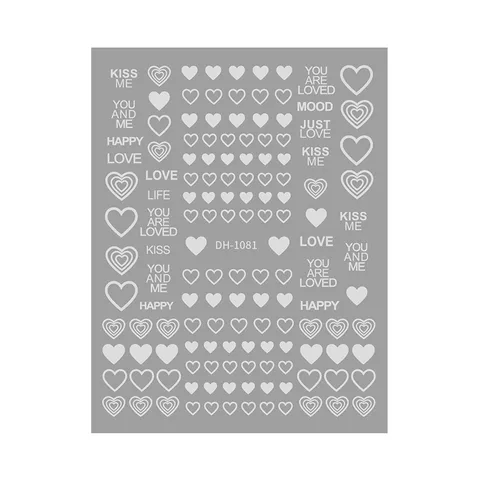 3D Goud Zilver Folie Hart Nagelstickers Zelfклеende Decals Liefde Engelse Zinnen Nageldecoratie Manicure Accessoires