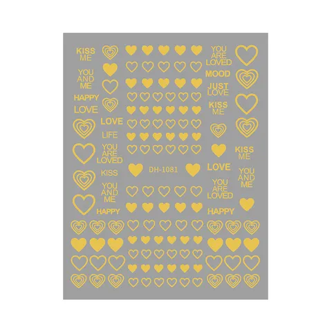 3D Goud Zilver Folie Hart Nagelstickers Zelfклеende Decals Liefde Engelse Zinnen Nageldecoratie Manicure Accessoires