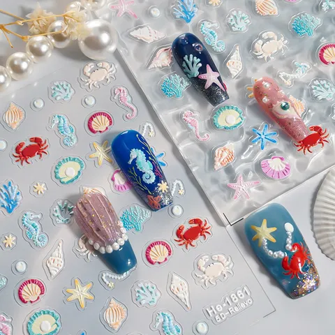 Geproduceerde Oceanische Zeeleven Nail Art Stickers met Schattige Kwallen Zeesterren Schelpen Manicure Nageldecoratie