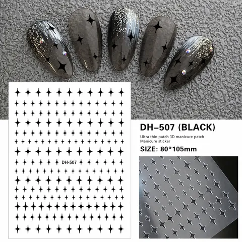 3D Starburst Nail Art Stickers Sterrenhemel Mini Zelfklevende Decals Goud Zilver Zwart Wit Geometrisch Nagelontwerp