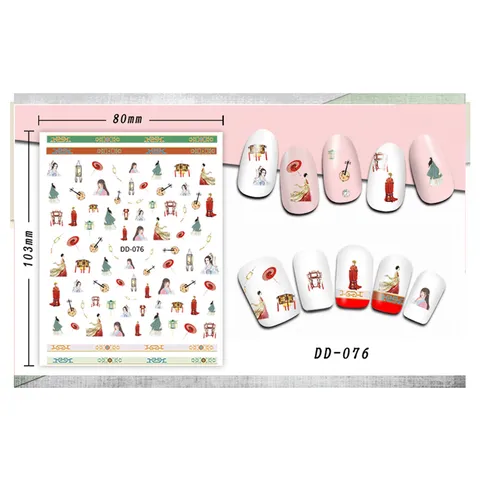 Chinese Stijl 3D Chang E Vliegend Nagelkunststickers Antieke Dames Zelfklevende Nagelstickers Manicure DIY
