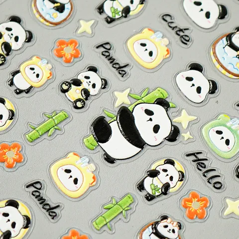 5D Geverfde Cartoon Panda Bamboe Nail Art Stickers Schattige Dieren Groene Planten Zelfklevende Nagel Decals Manicure DIY Decoratie
