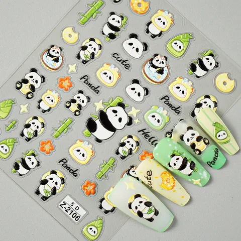 5D Geverfde Cartoon Panda Bamboe Nail Art Stickers Schattige Dieren Groene Planten Zelfklevende Nagel Decals Manicure DIY Decoratie