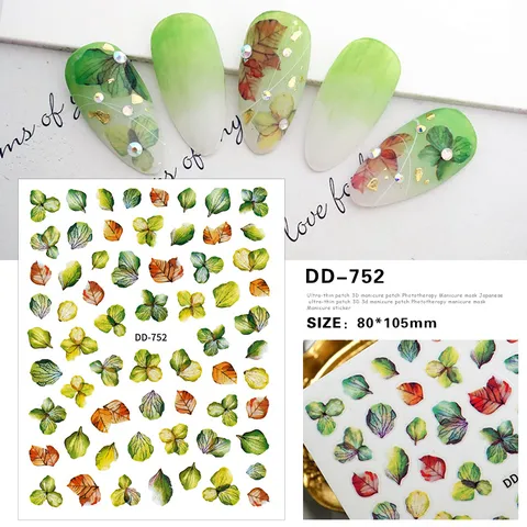 Geschilderd Blad Nagelkunst Stickers Ultra Dun Klevige Decals Groene Bladeren Bloemen Manicure Decoraties Voor Vrouwen