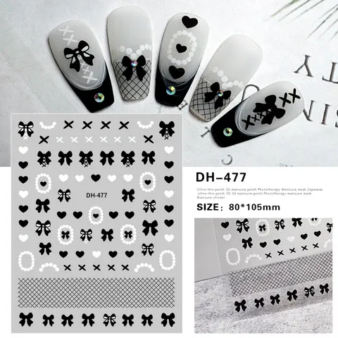 Embossed Bowknot Pearl Grid Nail Art Stickers Adhesive Decals For Women Salon Manicure Nail Beauty Accessories