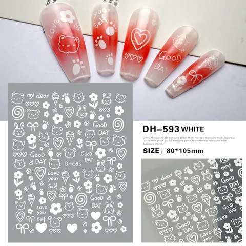 3D Cartoon Nagelsticker Schattige Beer Konijn Strik Decals Zelfklevende Nageldecoratie Voor Vrouwen Meisjes Manicure