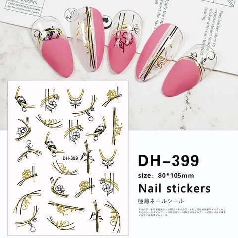 3D Zwart Goud Geometrische Bloemen Nagelstickers Klevende Decals Nagelkunst Decoraties Voor Vrouwen Meisjes Manicure Accessoires