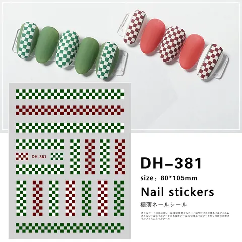3D Nagelstickers Zelfklevende Decals Geometrisch Ruitjes Vichy Hondentand Nageldecoratie Manicure Accessoires